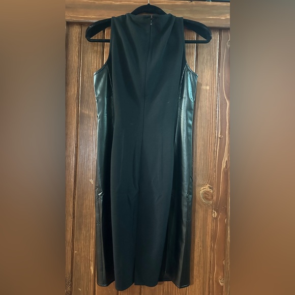 NWT Nine West Medium short black dress with stretch leather on the sides - Picture 2 of 5